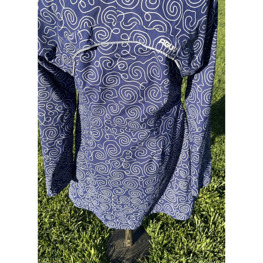 AGU Jacket Womens XL Blue Hooded Windbreaker Raincoat Reflective Print‎ Cycling - Picture 8 of 14